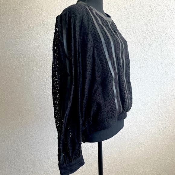 Express • Stunning Leather and Lace Black Long Sleeve Blouse Top - Picture 4 of 15